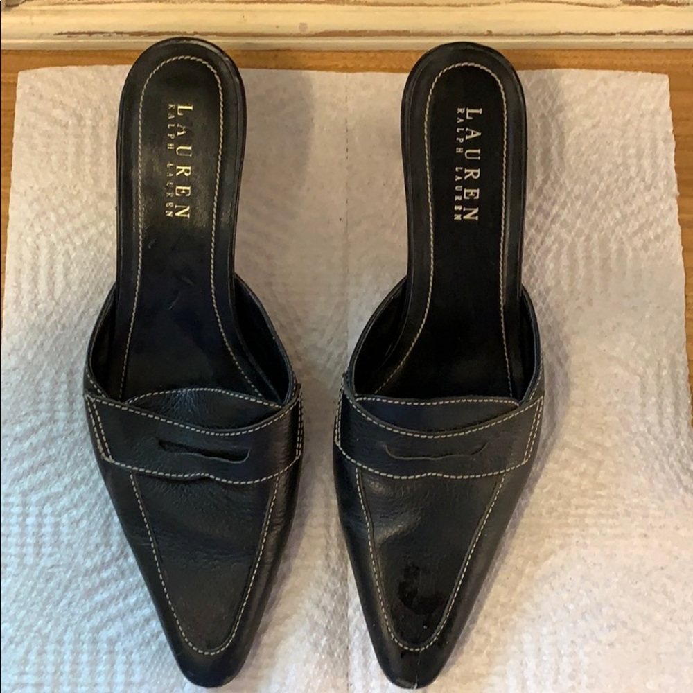 Ralph Lauren low heel slides, black sz 7 1/2